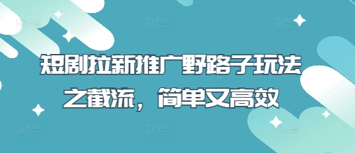 短剧拉新推广野路子玩法之截流，简单又高效-青年云网创—高质量项目商城
